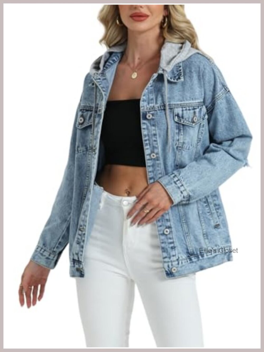 Oversized Distressed Denim Jacket with Hood